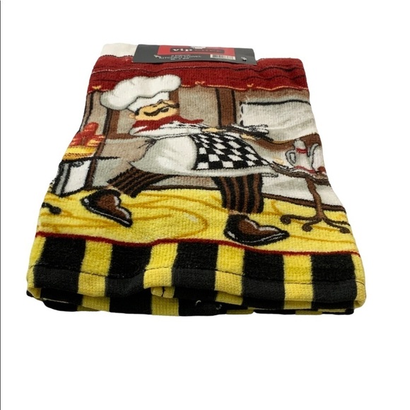 VIP Chef Kitchen Towel Set Fat Italian Chef Decor Set of 2 Thick Absorbent - Picture 2 of 11